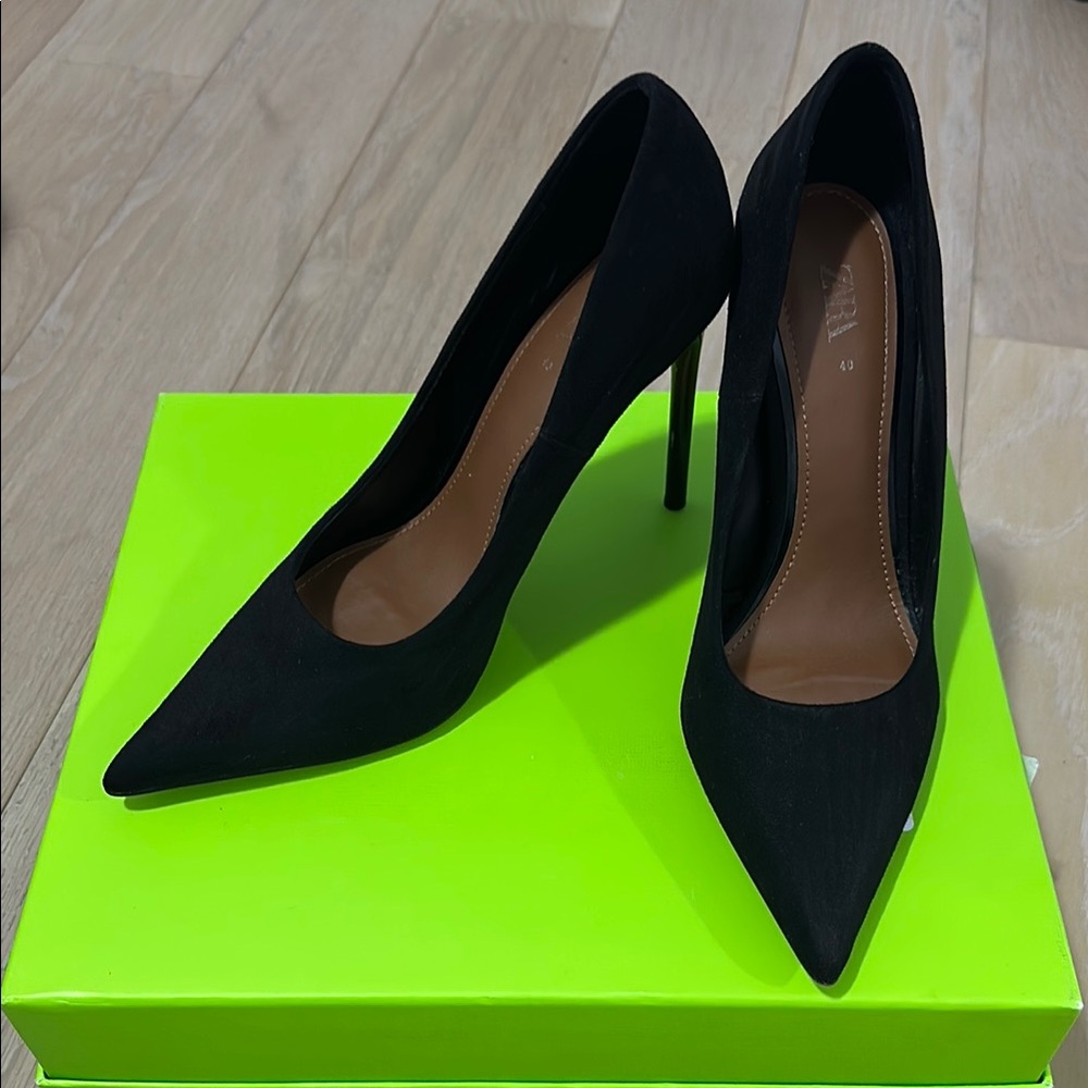 Elegant Zara Black Zara Faux Suede Tortoise Stiletto Heels